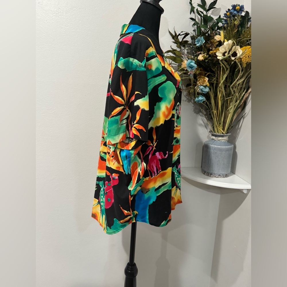 On The Verge Tropical Floral Button Up Top XL Hawaiian Resort Vacation Shirt VTG - Picture 9 of 12